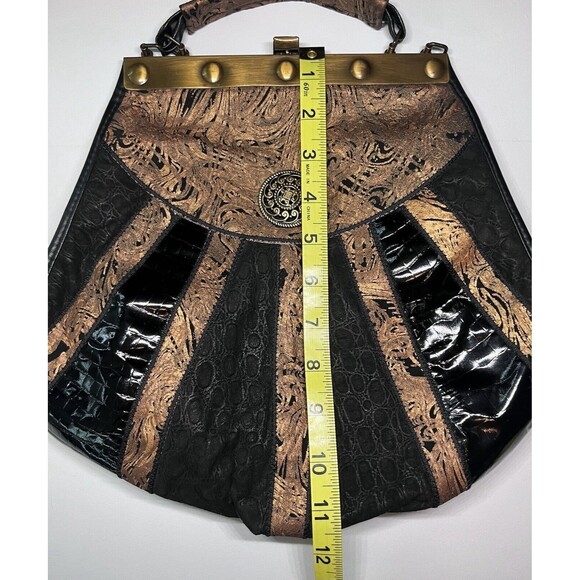 Leather Two Toned Handbag Brown Gold Satchel Crossbody Leather Cork Bag - Picture 7 of 9